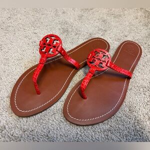 Tory Burch Red Logo Miller Thong Sandals with Brown Footbed